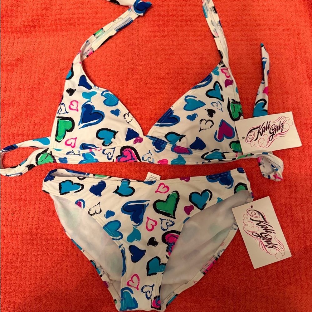 Colorful Heart Print Bikini